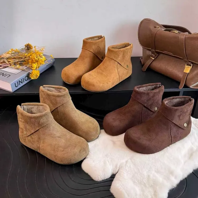 牛皮勃肯马丁靴女冬季加绒保暖厚底勃肯鞋一脚蹬毛毛鞋9015