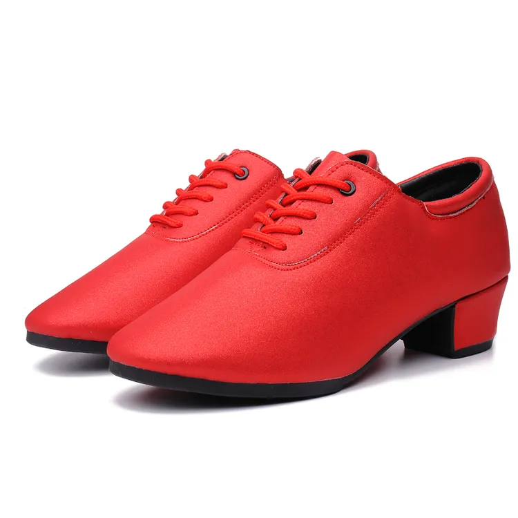 雪耀英煌广场舞鞋软底中跟跳舞鞋圆头舒适舞蹈鞋女士红色水兵舞