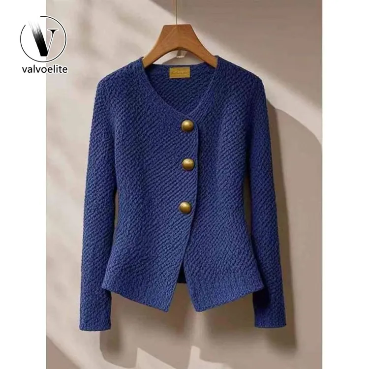 VALVOELITE蓝色针织女式秋冬长袖新款奢华独特别致针织上衣时尚