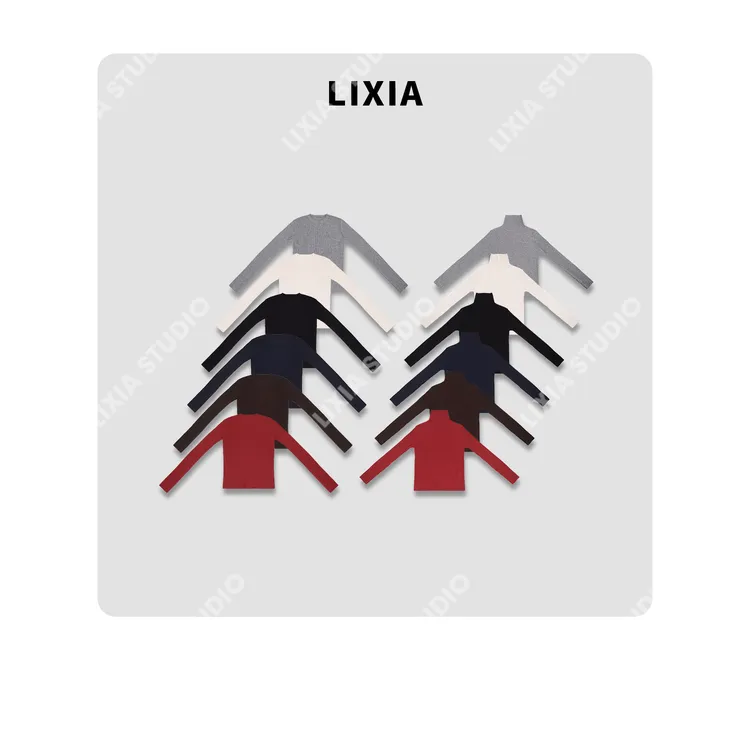 LIXIA【多色奢织】纯色高领圆领双领型48支14针针织衫-D10530