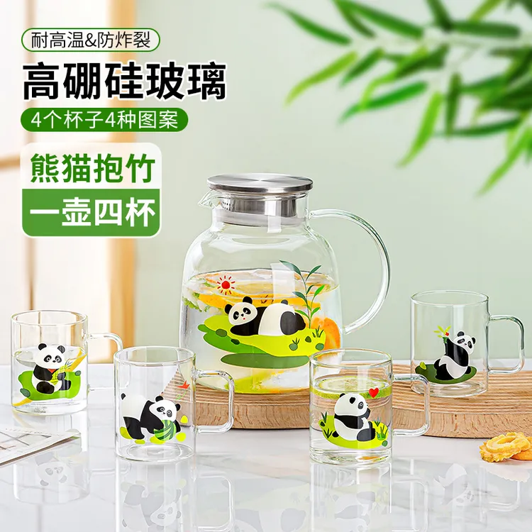 熊猫玻璃茶壶家用耐热冷水壶耐高温泡茶壶凉水壶玻璃杯大容量杯子