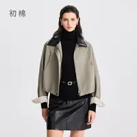 初棉短款设计师撞色拼接领秋冬巴恩风外套366607028