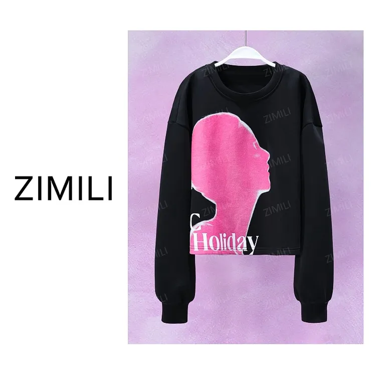 【亮哥女装】2025冬季新品《仰望》午夜黑撞色印花圆领卫衣5970-K1