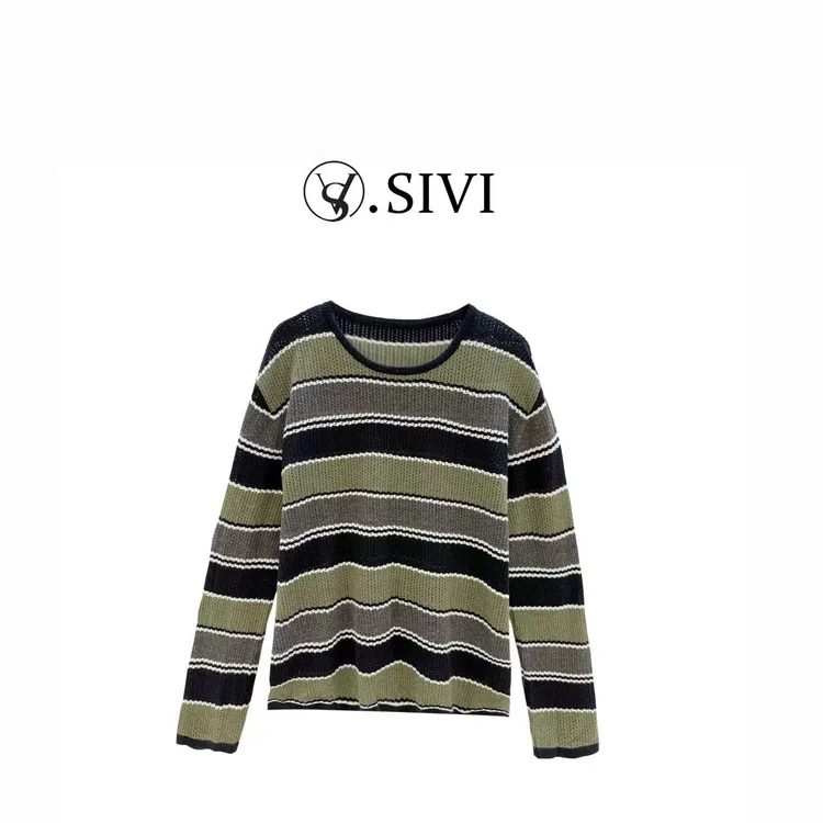 熙薇【梦湖之境】2025早秋新款时尚气质休闲百搭毛衣上衣H5011