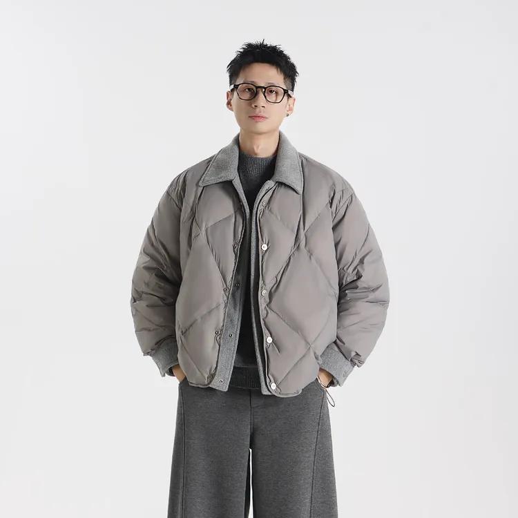 GCCDUPE77『轻暖戈』90白鸭绒阳离子混纺毛呢拼接叠穿假两件羽绒服