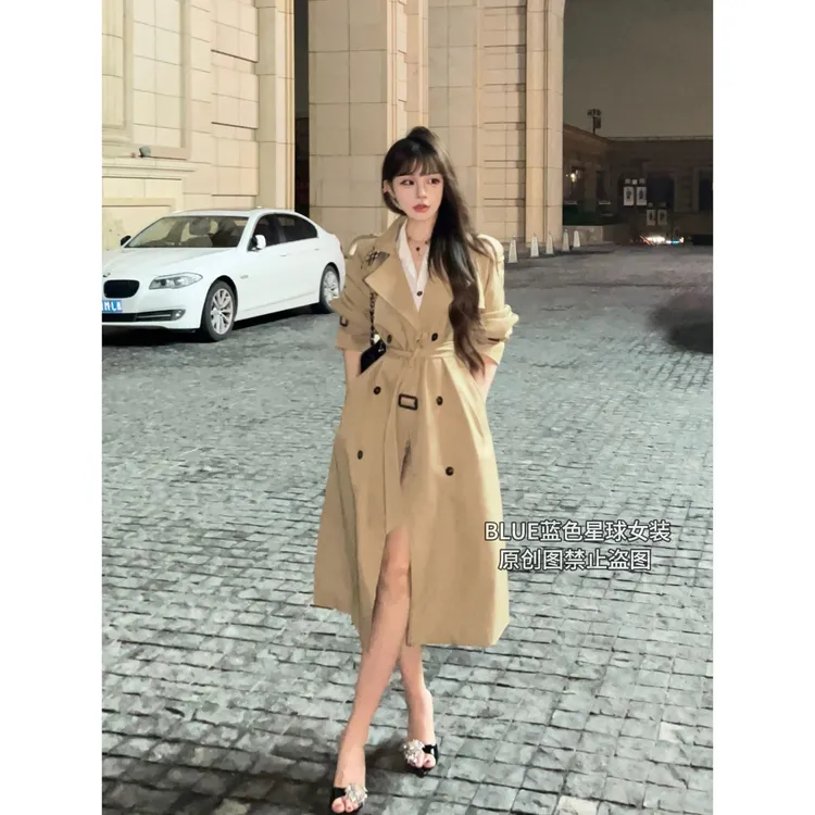 英伦风双排扣风衣外套女2025秋季新款流行卡其色时尚气质大衣爆款