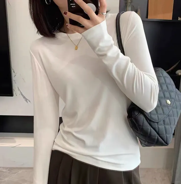 爆款打底衫女内搭秋冬新款白色长袖t恤女装秋冬修身显瘦百搭上衣
