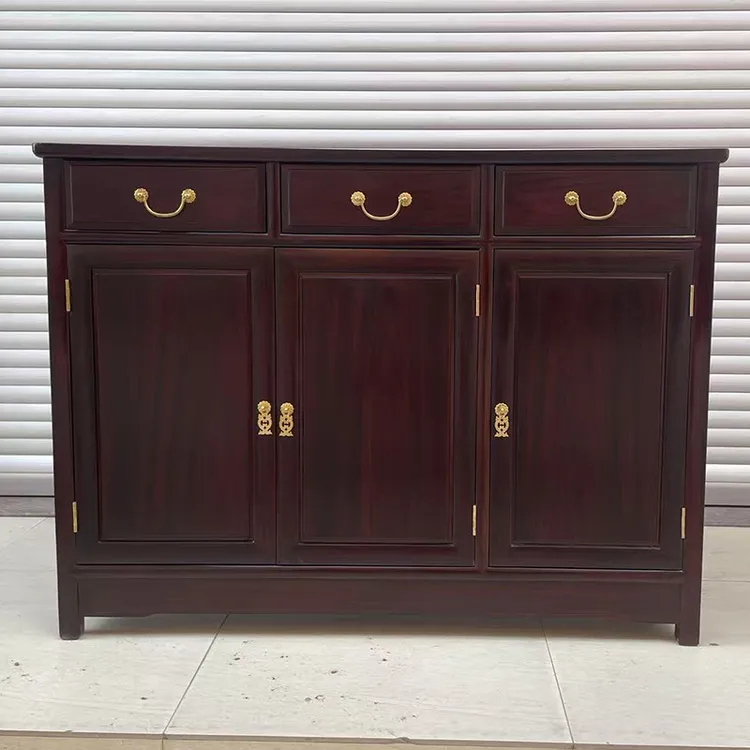 三门餐边柜全原木储物柜置物黑酸枝柜 长118宽40高88