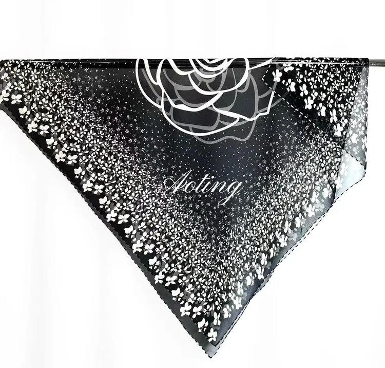 奥汀 落花点缀 真丝乔其纱大方巾100%桑蚕丝106*106cm异色手卷边