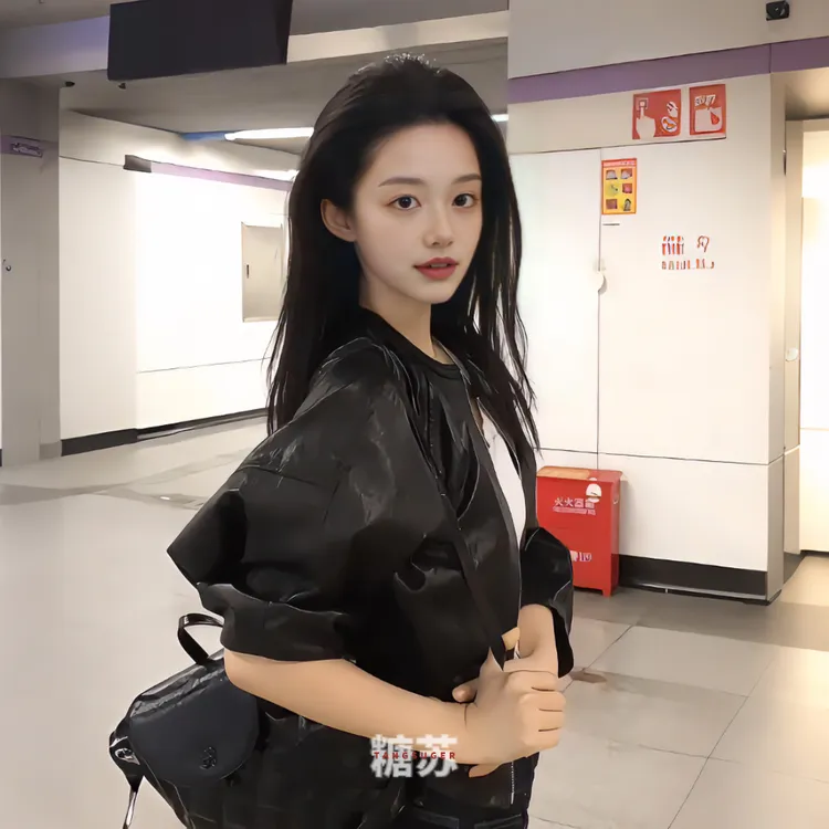 TANGSU糖苏 九分袖男友风长袖春秋短款皮衣外套女秋装休闲气质
