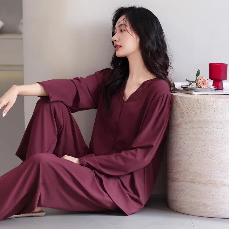 2025新款纯棉长袖睡衣女纯棉秋季开衫宽松秋款舒适女士家居服套装