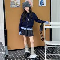 【Maila童装】女童韩系假两件毛衣针织开衫春秋毛呢百褶裙两件套装