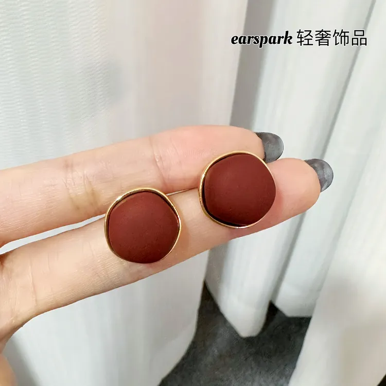 EarSpark 黄铜耳饰 红色耳钉树脂轻奢耳饰港风精致大气休闲百搭