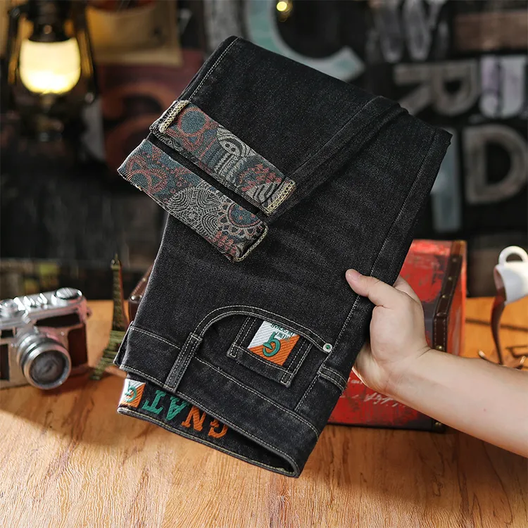 2025秋冬新款弹力牛仔裤男潮流修身小直筒百搭牛仔长裤男加厚加绒