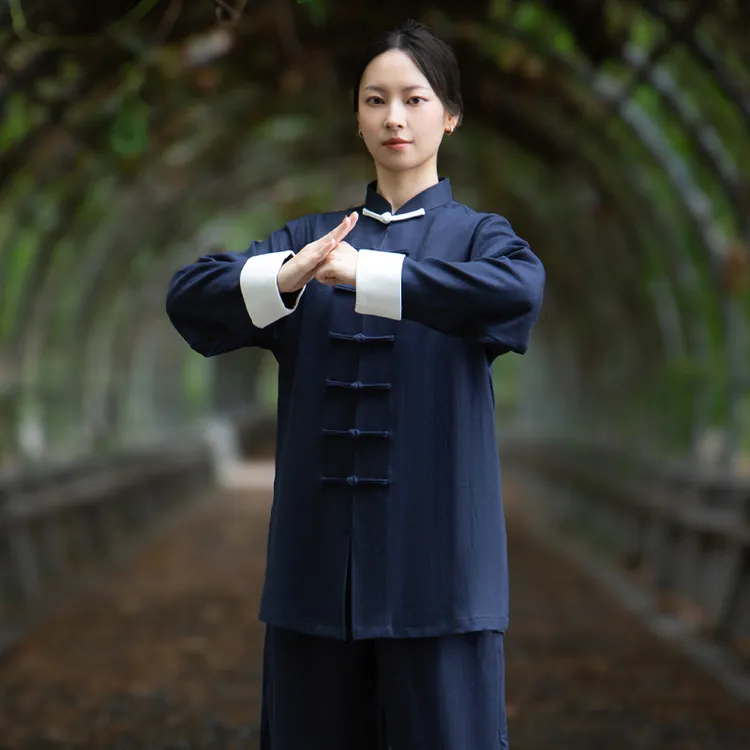 100%亚麻加厚太极服女秋冬棉麻高端男款太极拳练功服新款日常可穿