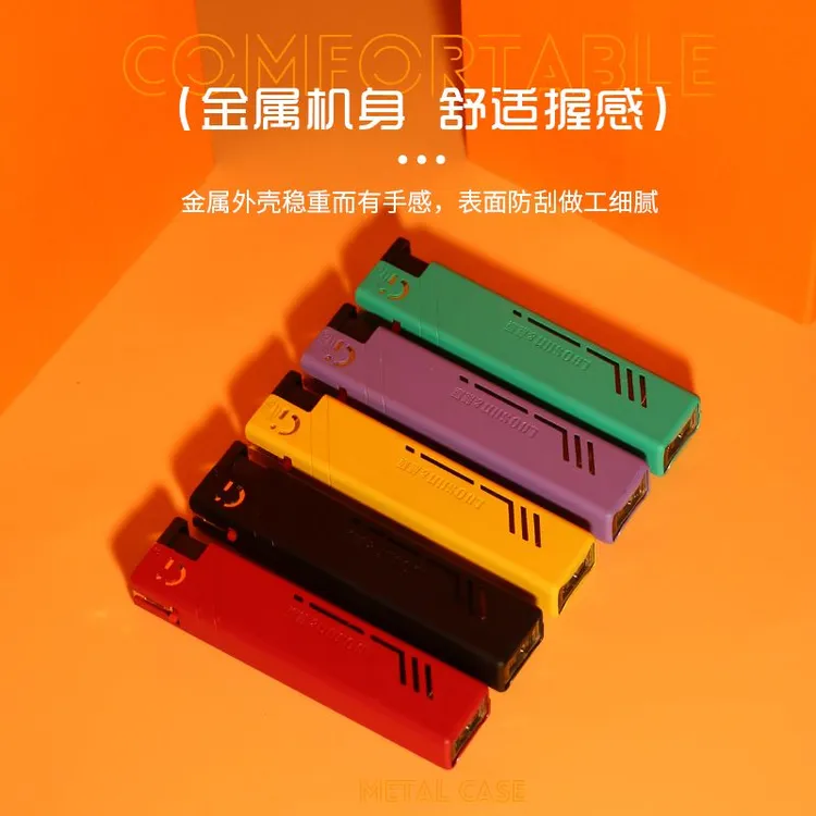 时尚方形金属套壳蓝焰直冲防风充气打火机个性简约