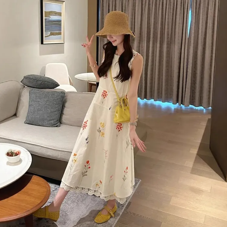 法式温柔甜美风无袖碎花背心连衣裙女2025夏季新款度假风绝美裙子