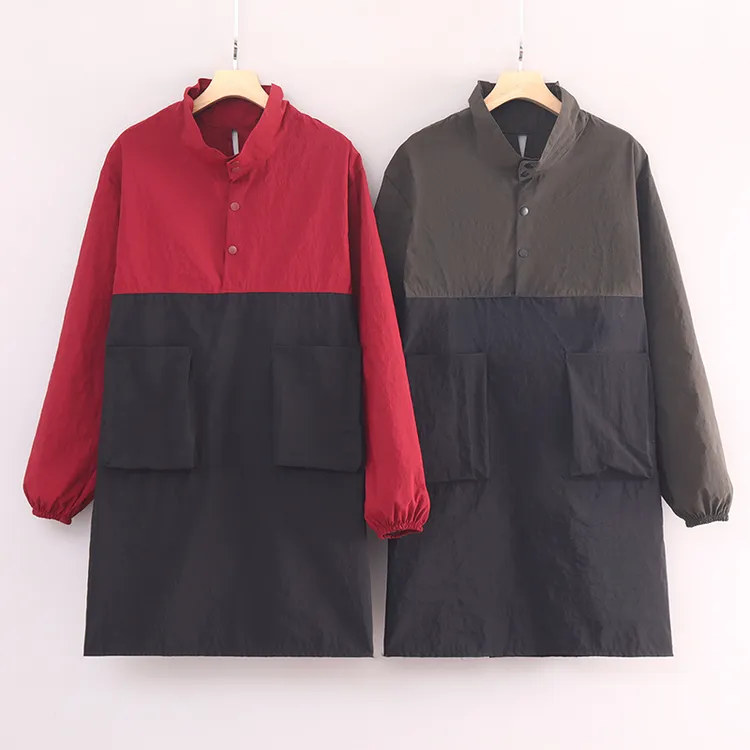 高领长袖围裙厨房拉链兜防水防油可外穿工作服女罩衣立领新款围腰