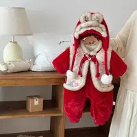 HD过年婴儿拜年服新年装喜庆周岁礼服假两件宝宝连体衣ZPD4489