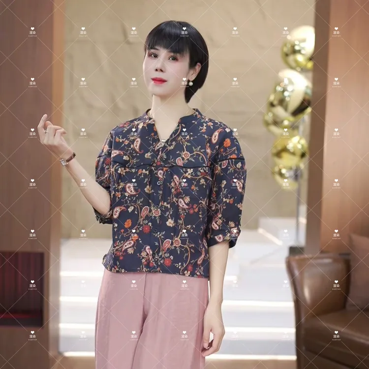 【渲渲推荐】XR-7133夏季气质分割线花纹小衫