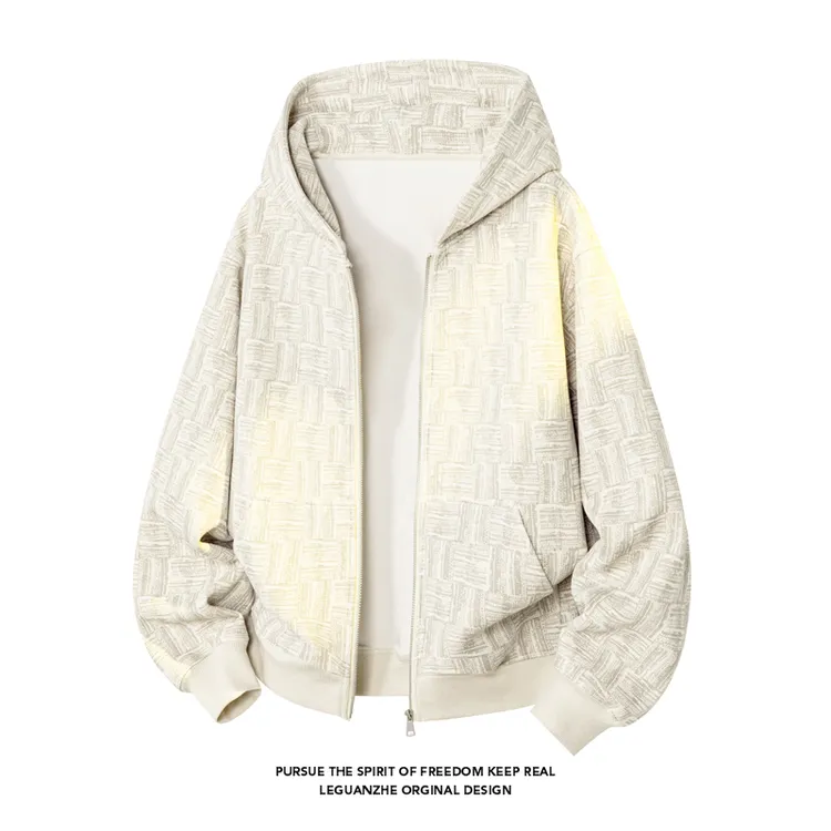 隐匿者开衫卫衣男秋季美式复古几何格子卫衣男装男士时尚宽松外套