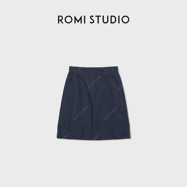 ROMI STUDIO“休闲复古”汉麻棉混纺多色A字工装半身裙 RWCSXD3151