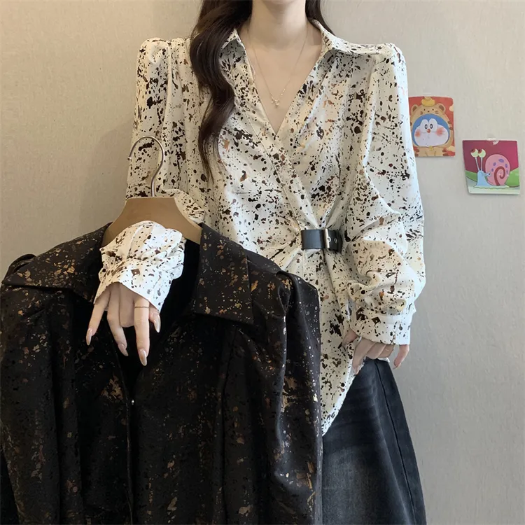 法式独特不规则长袖衬衫女早秋2025新款大码胖MM高级收腰衬衣上衣