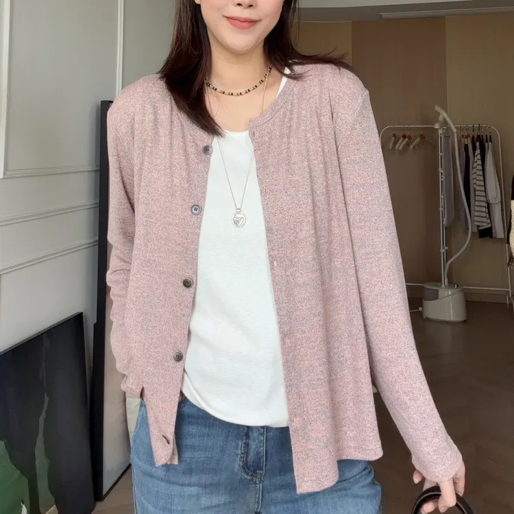 NANA春夏圆领宽松薄款单排扣长袖外套女防晒开衫百搭气质C0825