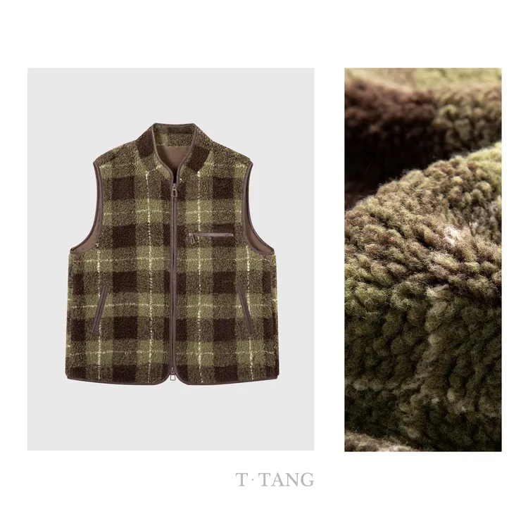 秋冬新款仿羊羔毛时尚休闲百搭女士复古气质格纹无袖马夹【7508】TJ