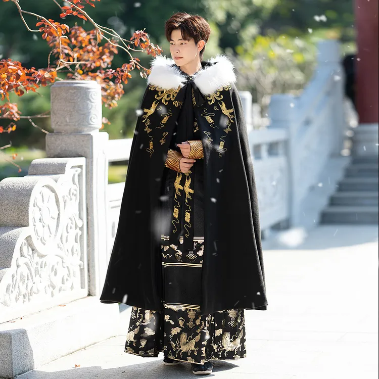 新中式国风汉服男款斗篷披风古装古风男装男士马面裙男生大氅冬款