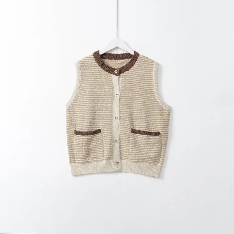 几里与麻  韩系撞色条纹叠穿开衫马甲 衣长55胸围102 2100811