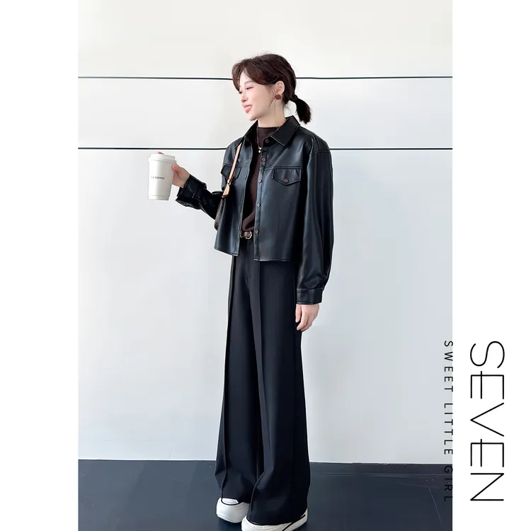 35现货|墨尔本⑧七七146小个子爆款皮衣衬衫短款外套女新款小美说