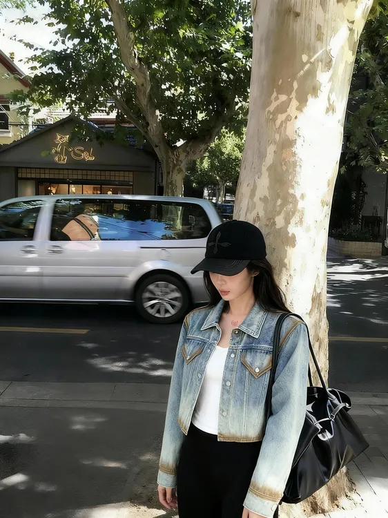 韩系复古牛仔外套女新款小个子水洗做旧擦色短款阔肩牛仔外套上衣