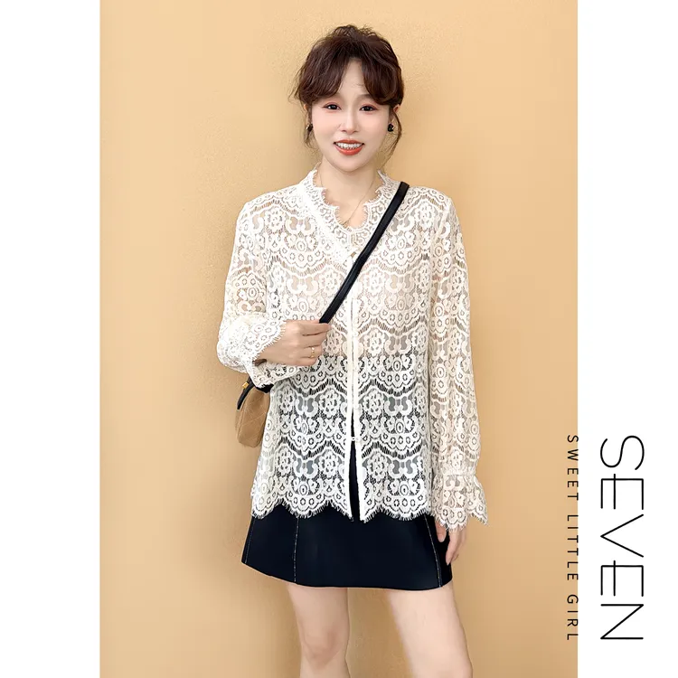 残冬记忆⑧七七146小个子早秋新款韩系V领蕾丝内搭衬衫女装小美说