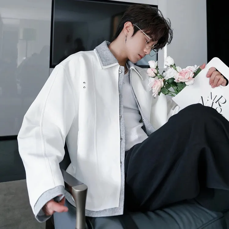 LlGGlCC秋季美式复古拼接假两件男士休闲百搭潮流夹克情侣款外套