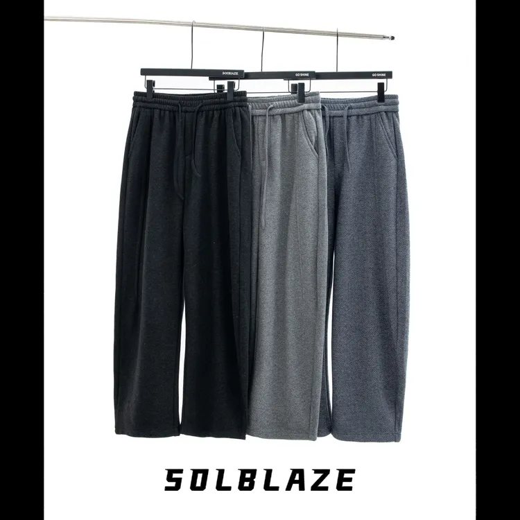 2025新款冬季保暖加绒男款鱼骨人字纹宽松休闲百搭男裤