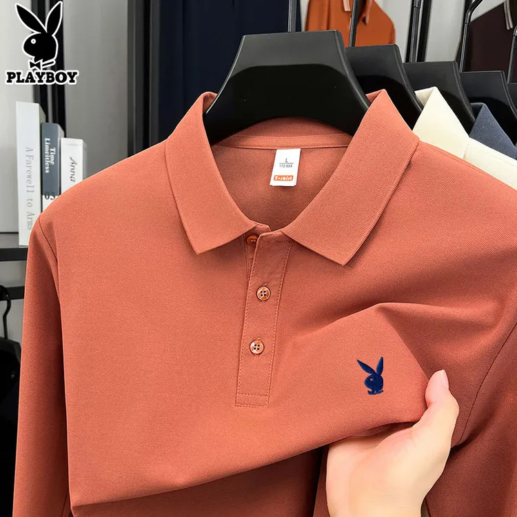 花花公子长袖T恤男2025秋冬新款男士百搭翻领上衣潮流男款POLO衫