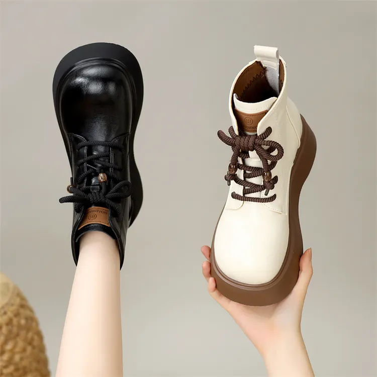 厚底马丁靴女2025年秋冬新款平底百搭软底防滑休闲复古加绒短靴子