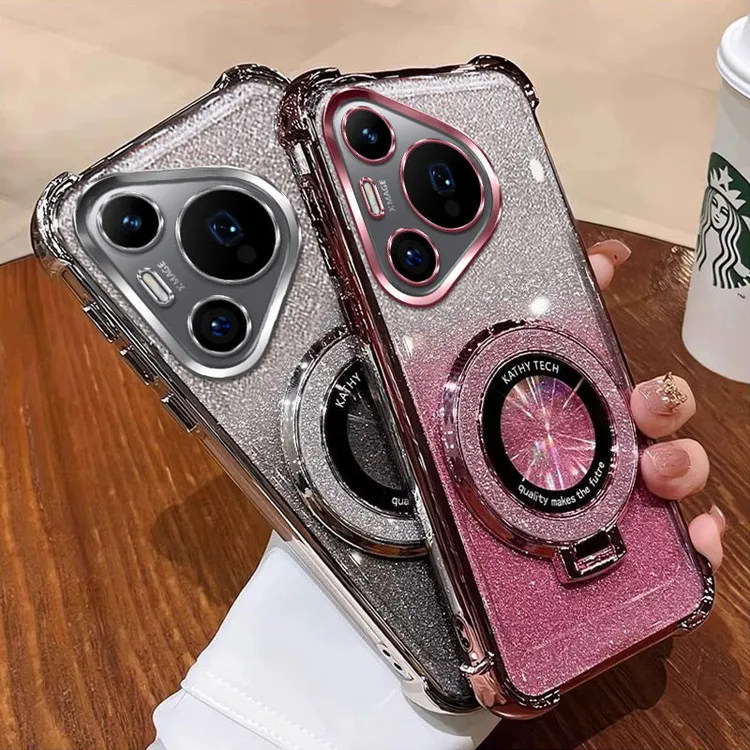 闪粉磁吸支架适用华为Pura70pro手机壳HBN-AL00软壳镜头全包防摔.