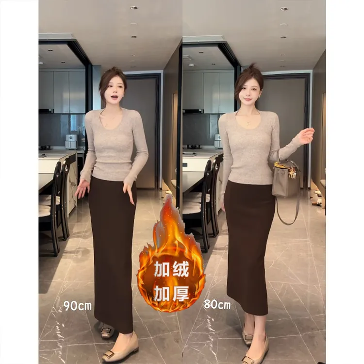 【秋冬加绒款】轻OL*高智美人包臀弹力半身开衩裙*梨形显瘦直筒半裙