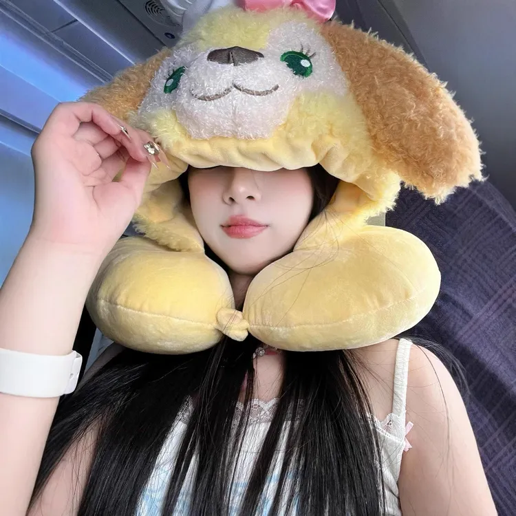 【艺凡】日式史迪仔网红卡通路西法猫连帽U型枕飞机旅行护颈枕午睡