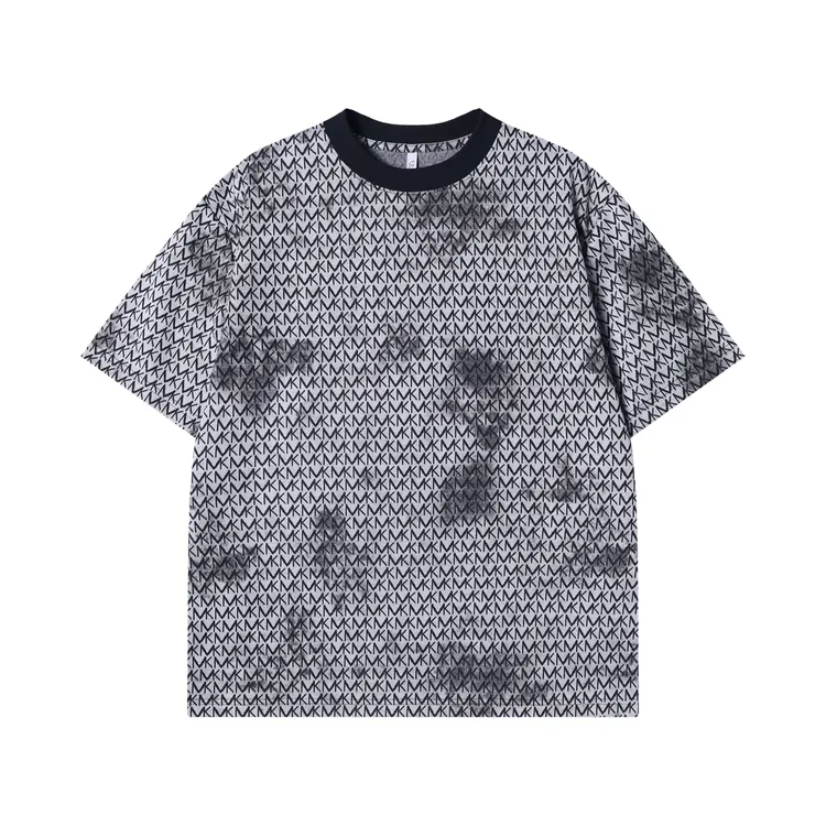 夏季高级感新款美式扎染满印字母短袖T恤简约百搭宽松圆领上衣