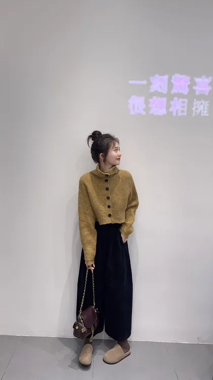 2025秋季新款韩系复古气质慵懒风长袖宽松针织毛衣开衫女阔腿裤