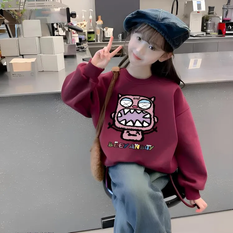 女童加绒卫衣2026新款6-18岁女孩潮童装衣服秋冬季中大童圆领上衣