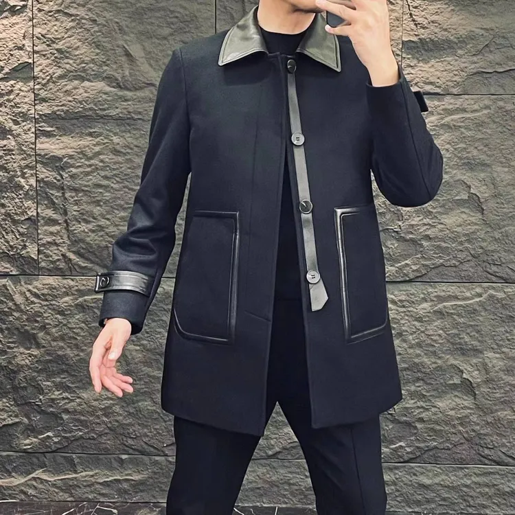 K 118轻奢高品男士秋冬季金丝绒拼皮羽绒服羊毛大衣