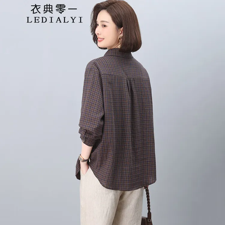 纯棉格子长袖衬衫女2025秋季新款休闲百搭宽松显瘦薄款开衫上衣
