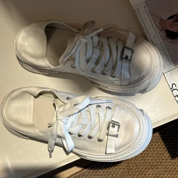 欧货小白鞋女2025夏新款爆款真皮增高厚底百搭做旧擦色脏脏鞋板