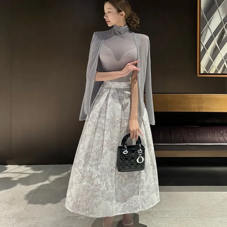 韩系纯欲风高领无袖背心薄款带透修身长袖开衫上衣温柔气质两件套