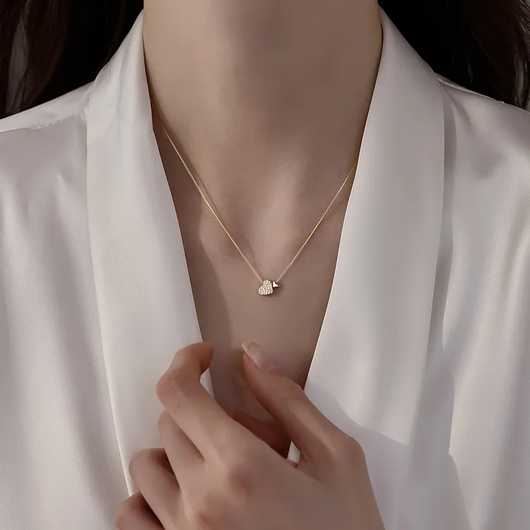 坠链均925银锆石 925纯银心形项链女2025爆款首饰精致小巧锁骨链