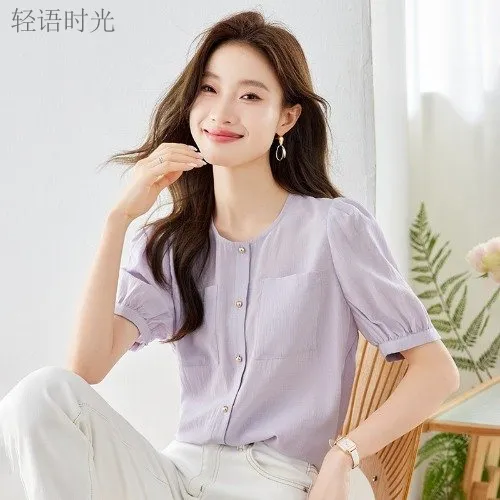 宽松版型显瘦气质衬衫2025新款小个子小众小衫夏季薄款通勤上衣